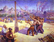 一九○三年描繪的《打樁工人》(The Pile Drivers, Quai de la Seine at Billancourt)，現藏奧塞美術館